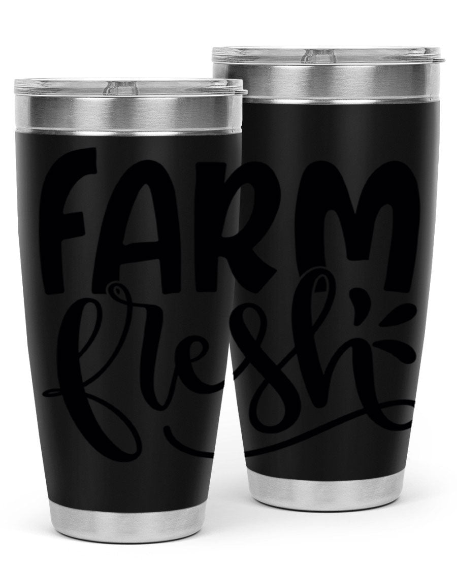 Farm Fresh 20oz Tumbler made of stainless steel with a copper lining, featuring a drink-thru lid, ideal for hot and cold beverages.