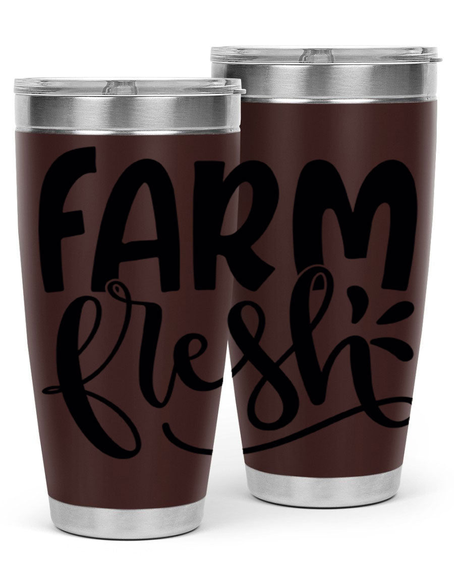 Farm Fresh 20oz Tumbler made of stainless steel with a copper lining, featuring a drink-thru lid, ideal for hot and cold beverages.