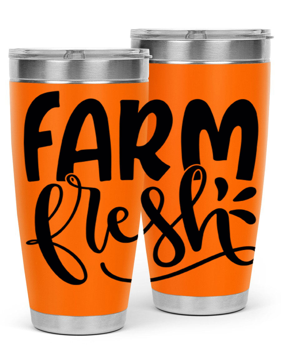 Farm Fresh 20oz Tumbler made of stainless steel with a copper lining, featuring a drink-thru lid, ideal for hot and cold beverages.
