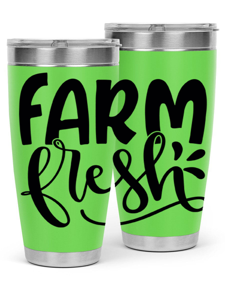 Farm Fresh 20oz Tumbler made of stainless steel with a copper lining, featuring a drink-thru lid, ideal for hot and cold beverages.