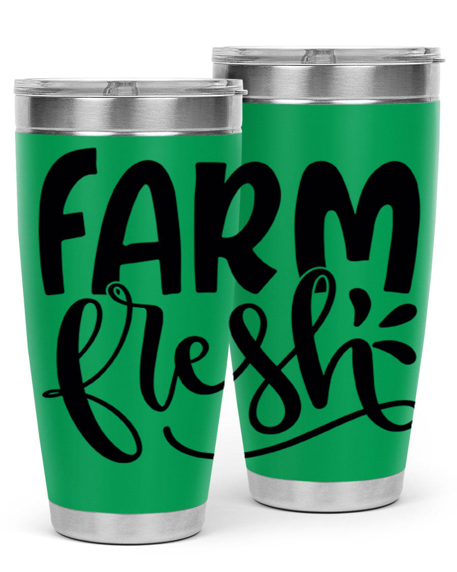 Farm Fresh 20oz Tumbler made of stainless steel with a copper lining, featuring a drink-thru lid, ideal for hot and cold beverages.