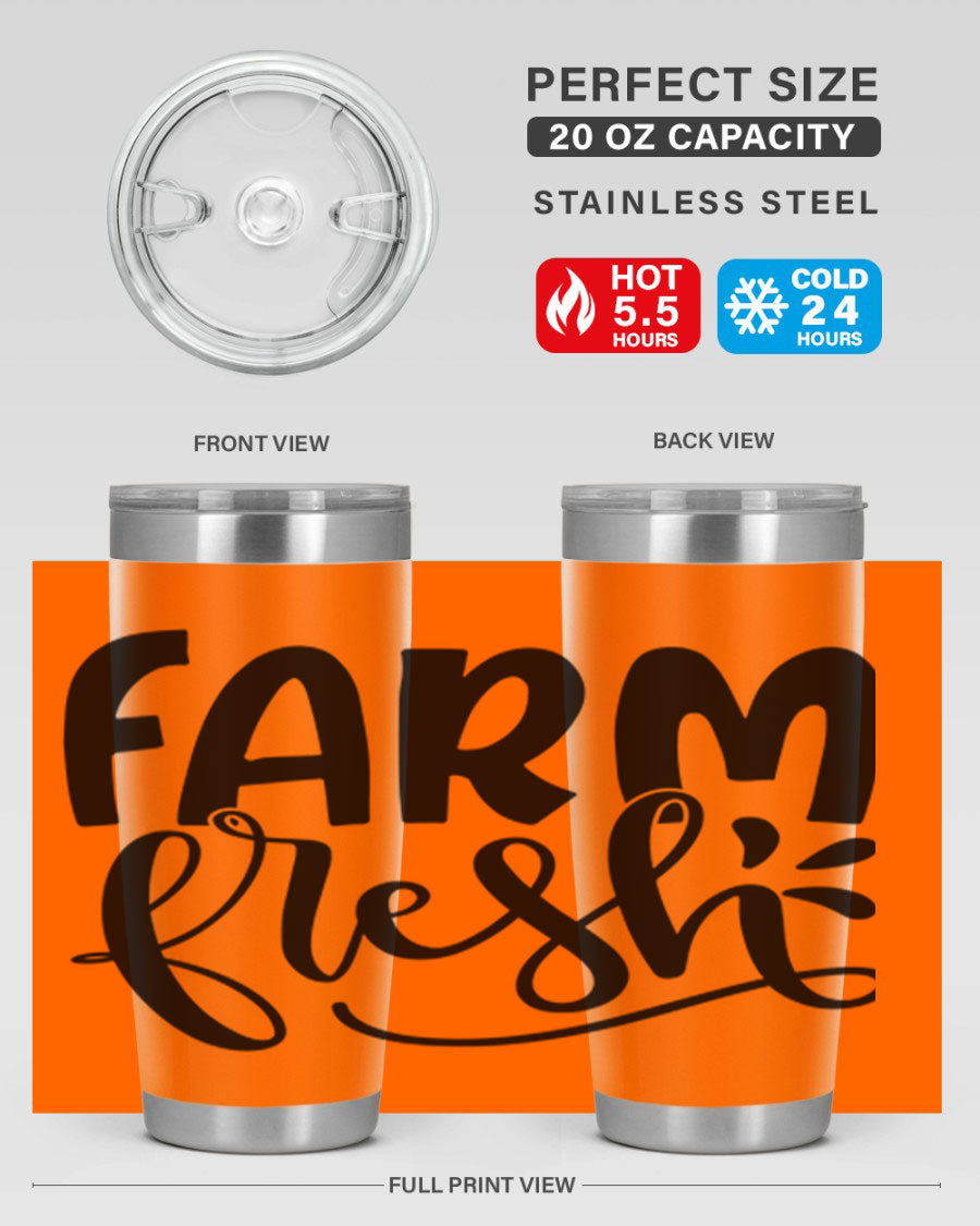 Farm Fresh 20oz Tumbler made of stainless steel with a copper lining, featuring a drink-thru lid, ideal for hot and cold beverages.