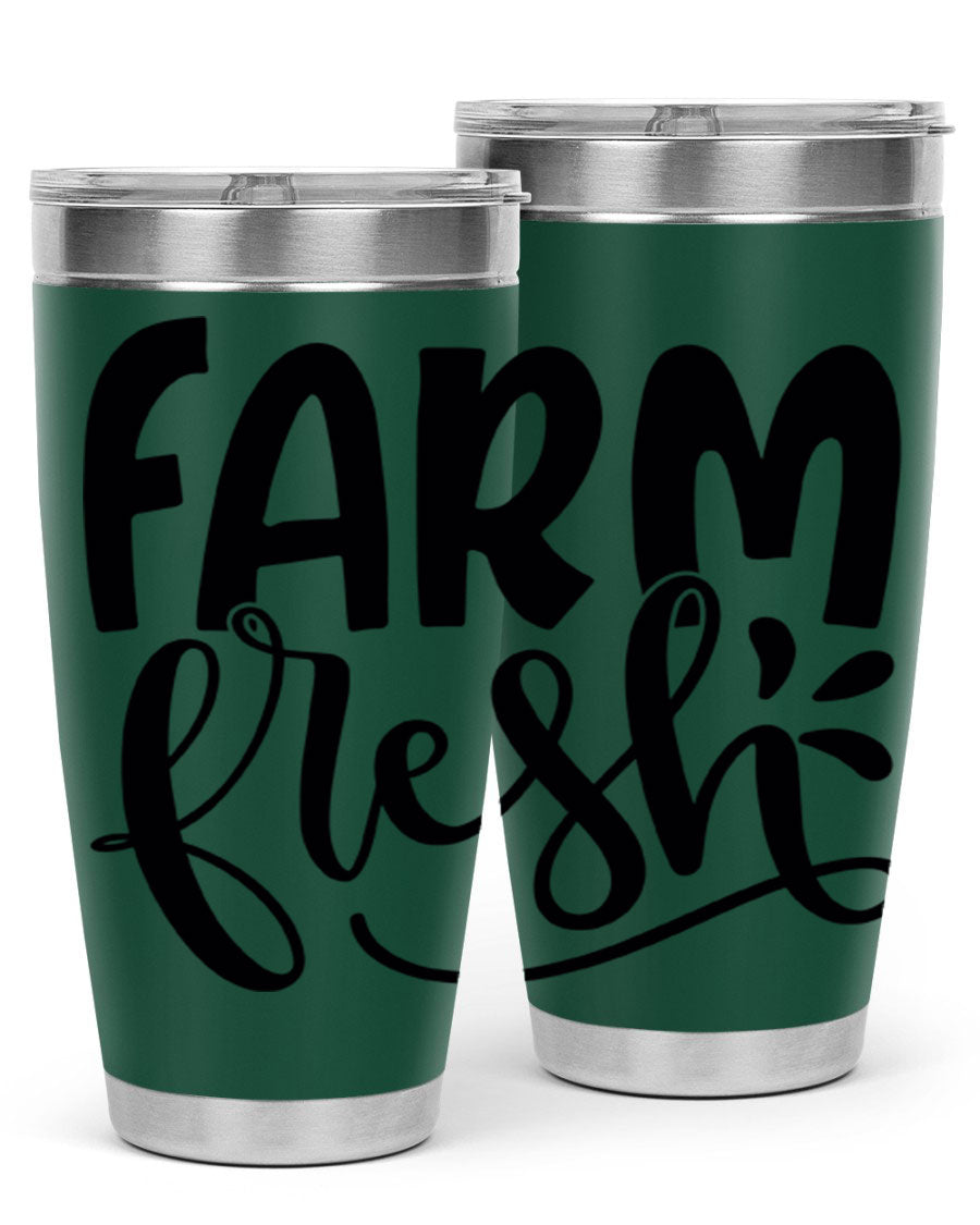 Farm Fresh 20oz Tumbler made of stainless steel with a copper lining, featuring a drink-thru lid, ideal for hot and cold beverages.