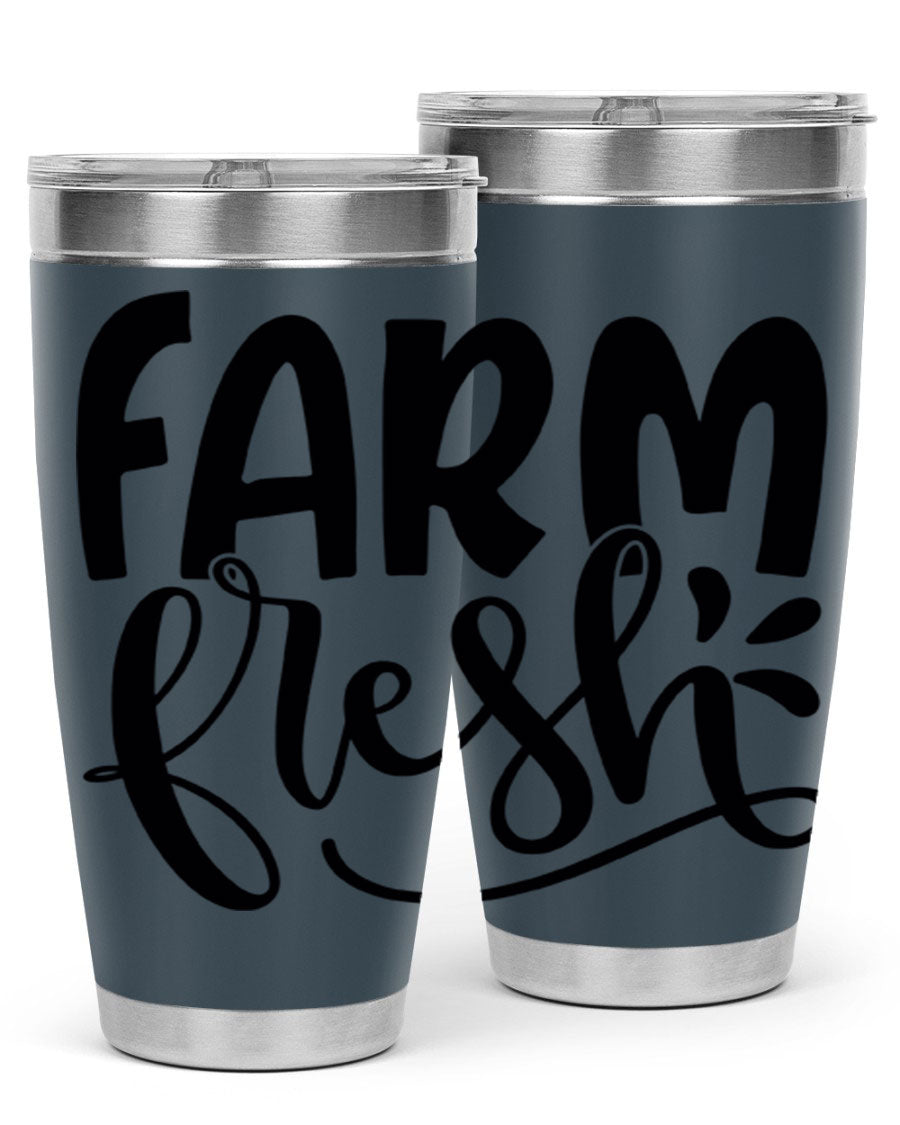 Farm Fresh 20oz Tumbler made of stainless steel with a copper lining, featuring a drink-thru lid, ideal for hot and cold beverages.