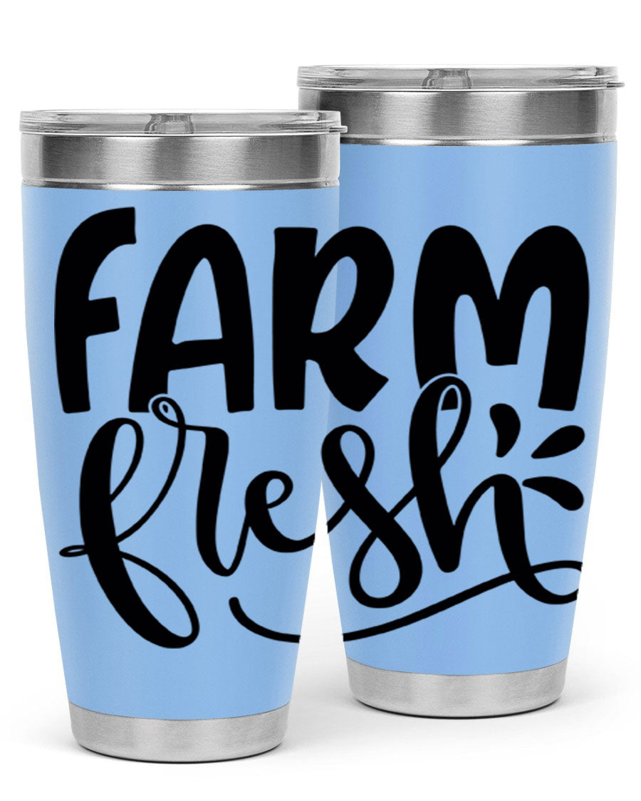 Farm Fresh 20oz Tumbler made of stainless steel with a copper lining, featuring a drink-thru lid, ideal for hot and cold beverages.