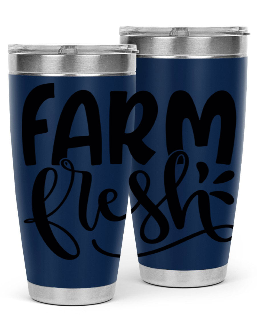 Farm Fresh 20oz Tumbler made of stainless steel with a copper lining, featuring a drink-thru lid, ideal for hot and cold beverages.