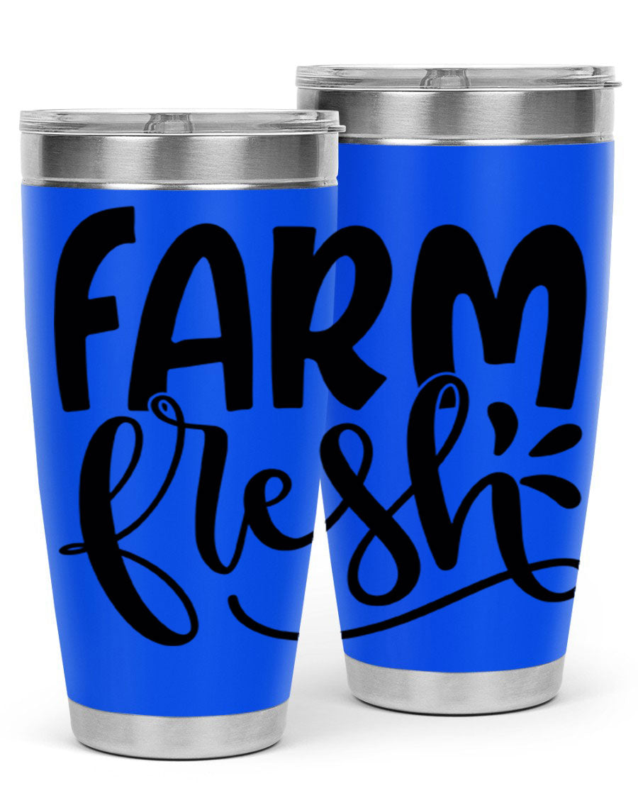 Farm Fresh 20oz Tumbler made of stainless steel with a copper lining, featuring a drink-thru lid, ideal for hot and cold beverages.