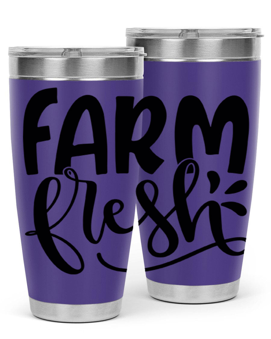 Farm Fresh 20oz Tumbler made of stainless steel with a copper lining, featuring a drink-thru lid, ideal for hot and cold beverages.