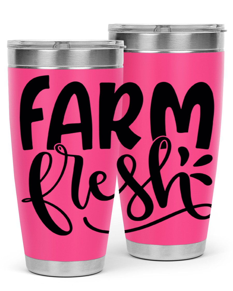 Farm Fresh 20oz Tumbler made of stainless steel with a copper lining, featuring a drink-thru lid, ideal for hot and cold beverages.