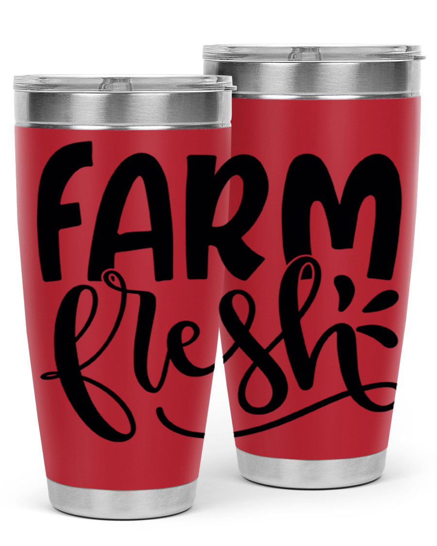 Farm Fresh 20oz Tumbler made of stainless steel with a copper lining, featuring a drink-thru lid, ideal for hot and cold beverages.