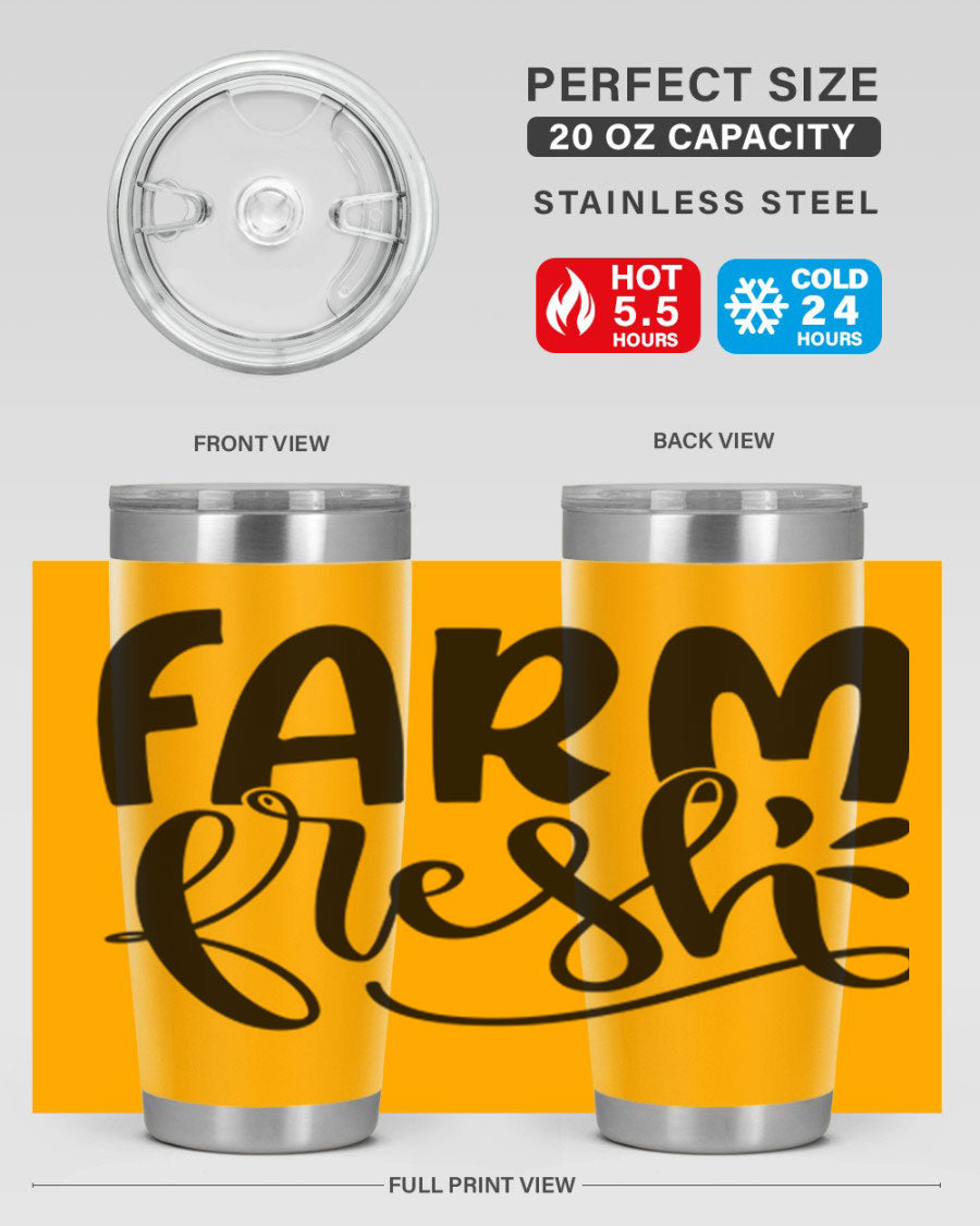Farm Fresh 20oz Tumbler made of stainless steel with a copper lining, featuring a drink-thru lid, ideal for hot and cold beverages.