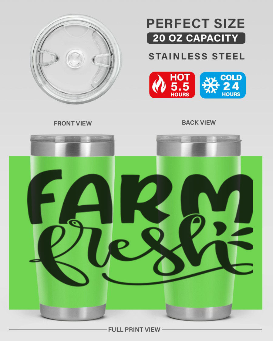 Farm Fresh 20oz Tumbler made of stainless steel with a copper lining, featuring a drink-thru lid, ideal for hot and cold beverages.