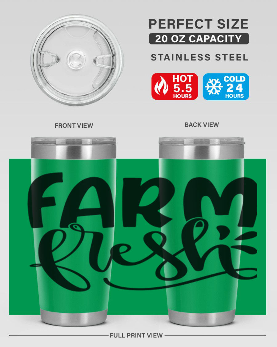 Farm Fresh 20oz Tumbler made of stainless steel with a copper lining, featuring a drink-thru lid, ideal for hot and cold beverages.