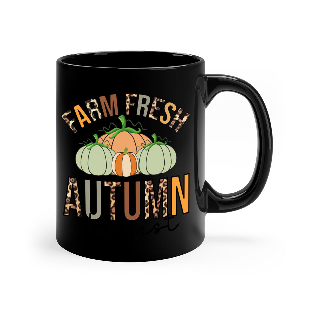 Farm Fresh Autumn Harvest Mug with two-tone design, featuring a colored handle and glossy finish, available in multiple colors.
