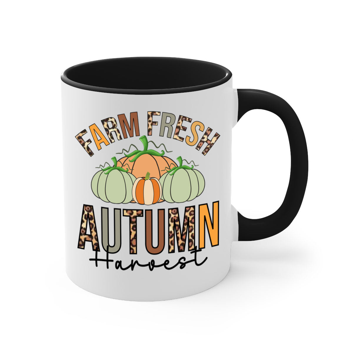 Farm Fresh Autumn Harvest Mug with two-tone design, featuring a colored handle and glossy finish, available in multiple colors.