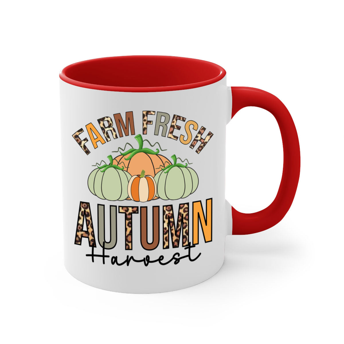 Farm Fresh Autumn Harvest Mug with two-tone design, featuring a colored handle and glossy finish, available in multiple colors.
