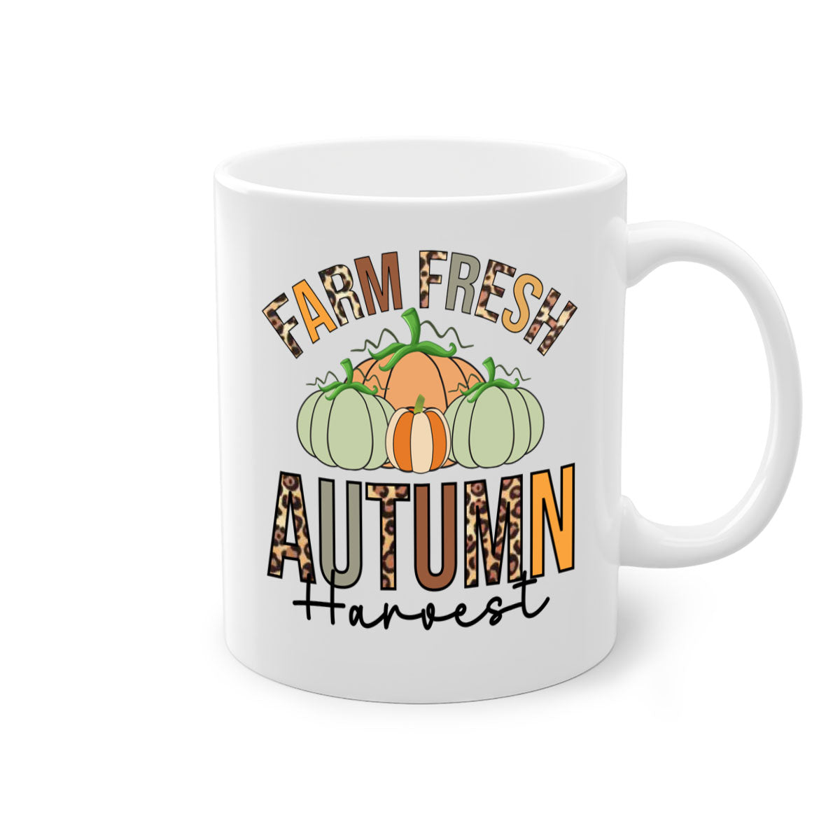 Farm Fresh Autumn Harvest Mug with two-tone design, featuring a colored handle and glossy finish, available in multiple colors.