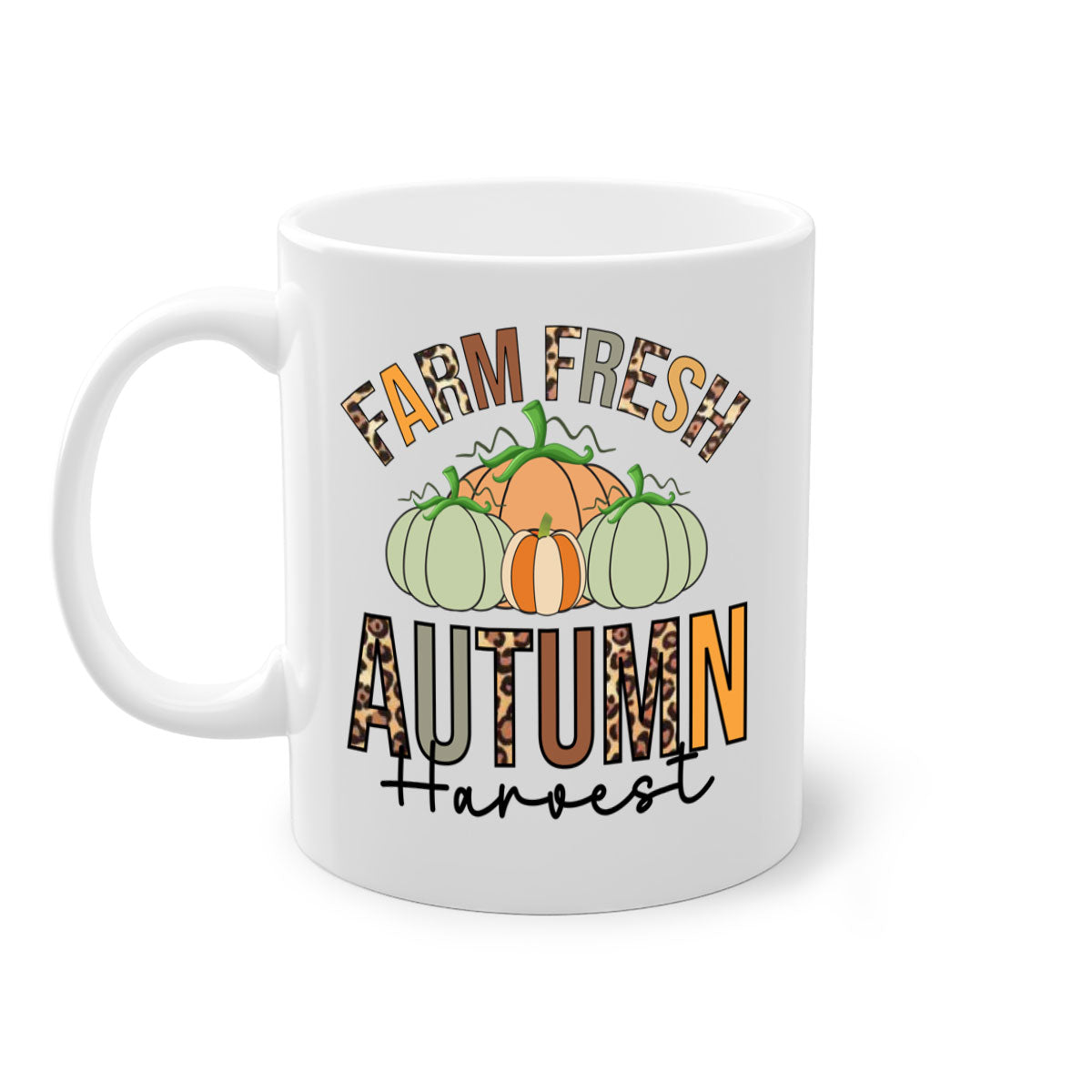 Farm Fresh Autumn Harvest Mug with two-tone design, featuring a colored handle and glossy finish, available in multiple colors.