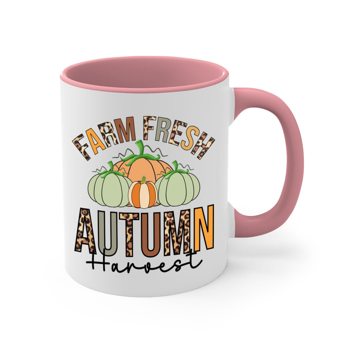 Farm Fresh Autumn Harvest Mug with two-tone design, featuring a colored handle and glossy finish, available in multiple colors.