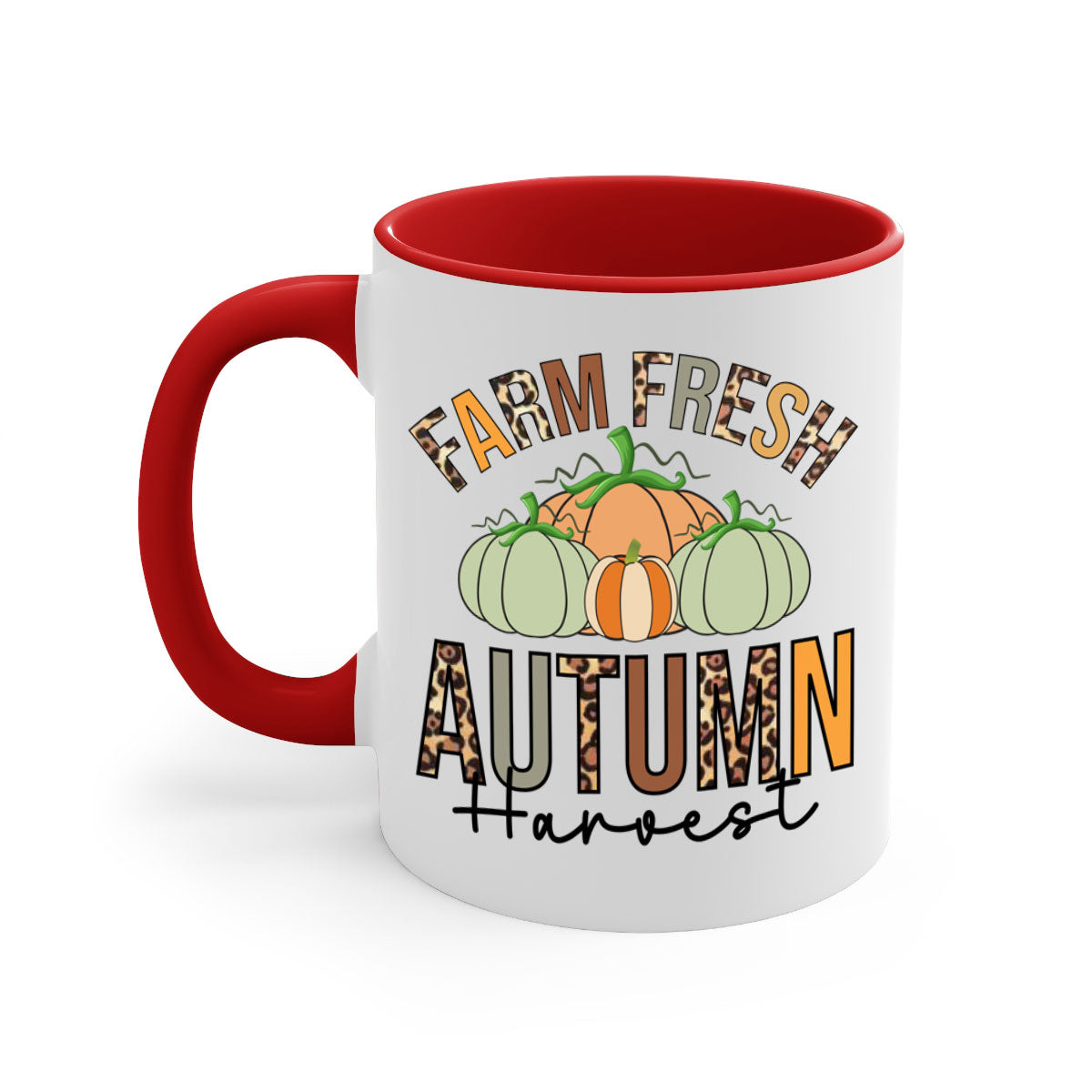 Farm Fresh Autumn Harvest Mug with two-tone design, featuring a colored handle and glossy finish, available in multiple colors.