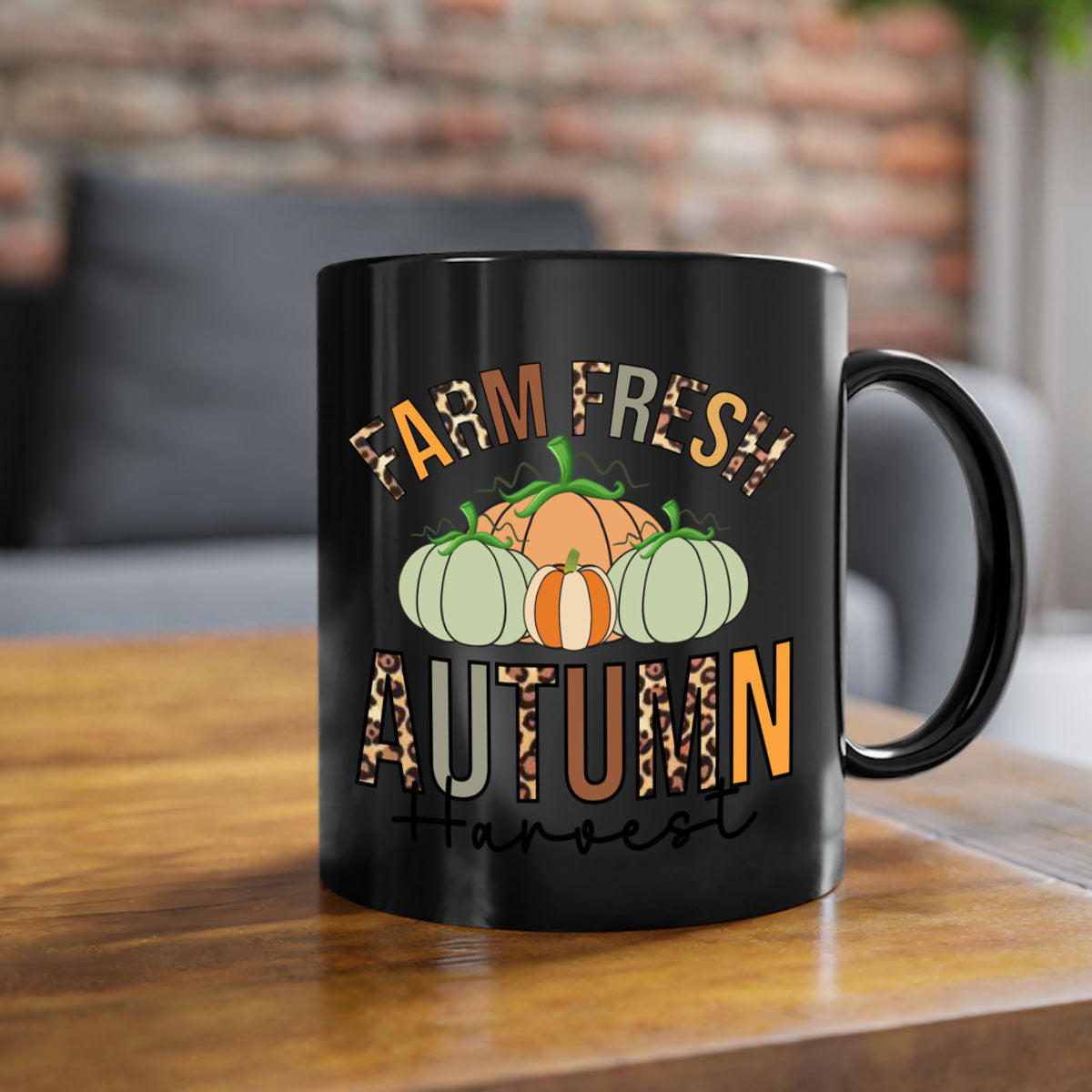 Farm Fresh Autumn Harvest Mug with two-tone design, featuring a colored handle and glossy finish, available in multiple colors.