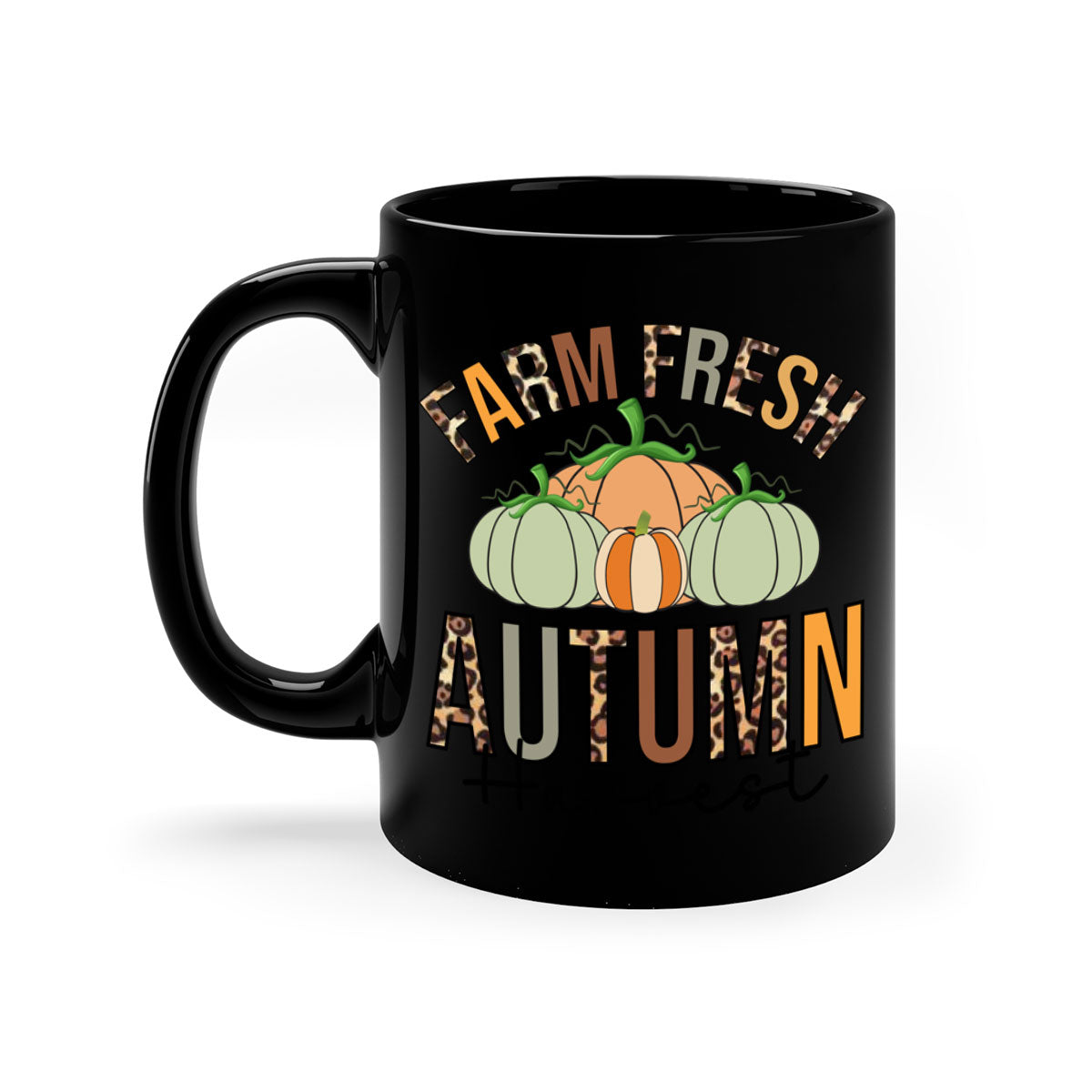 Farm Fresh Autumn Harvest Mug with two-tone design, featuring a colored handle and glossy finish, available in multiple colors.