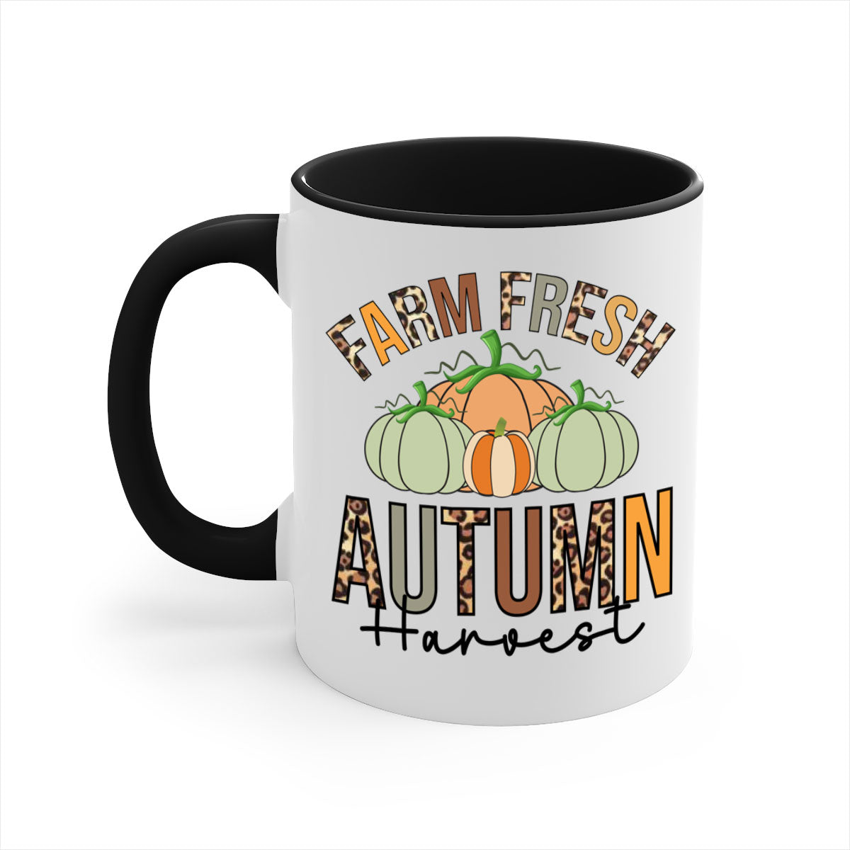 Farm Fresh Autumn Harvest Mug with two-tone design, featuring a colored handle and glossy finish, available in multiple colors.