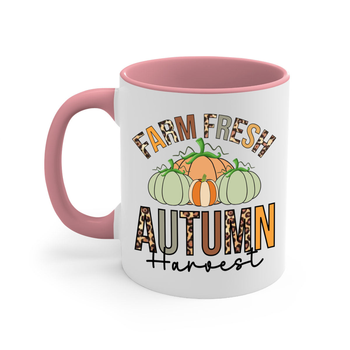 Farm Fresh Autumn Harvest Mug with two-tone design, featuring a colored handle and glossy finish, available in multiple colors.