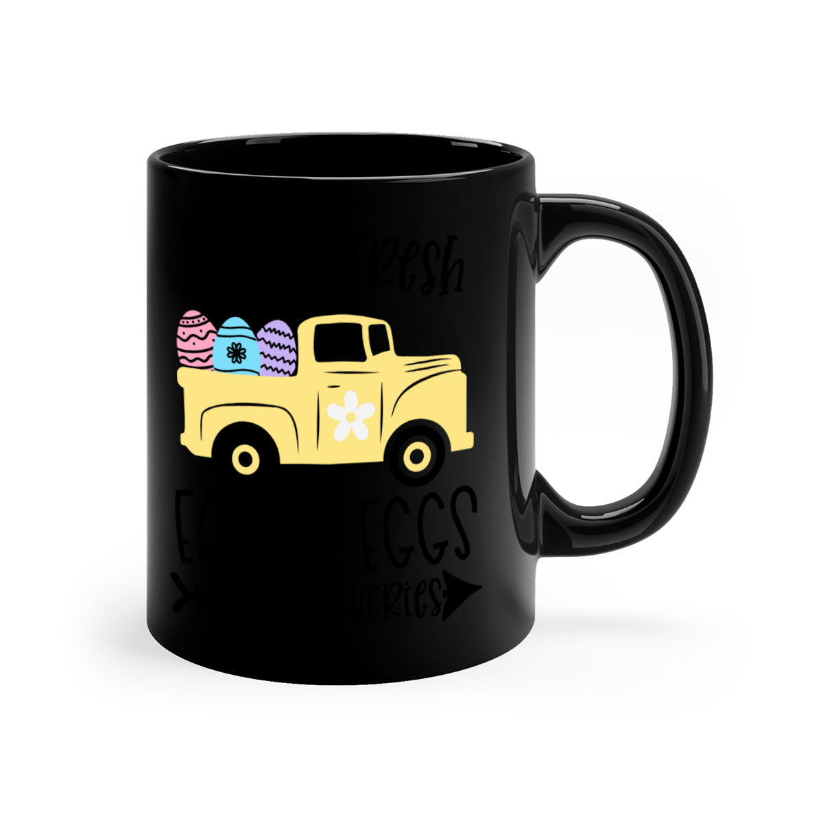 Farm Fresh Easter Eggs Mug with colorful handle and glossy finish, perfect for coffee or tea.