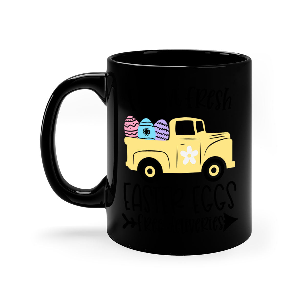 Farm Fresh Easter Eggs Mug with colorful handle and glossy finish, perfect for coffee or tea.