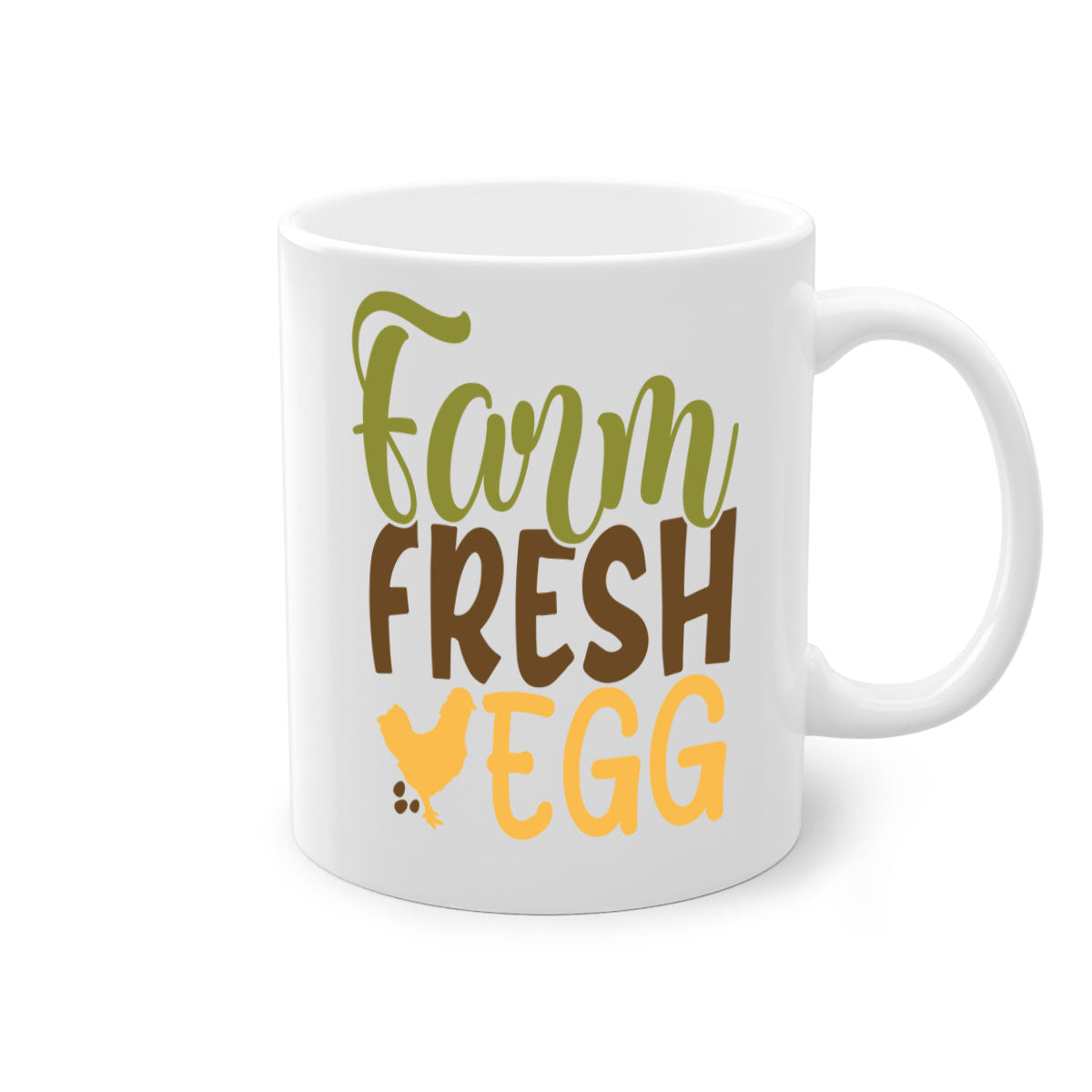 Farm Fresh Egg Mug with a glossy finish, featuring a colored handle and interior, available in multiple colors and sizes.