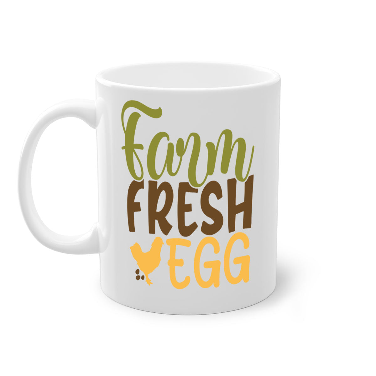 Farm Fresh Egg Mug with a glossy finish, featuring a colored handle and interior, available in multiple colors and sizes.