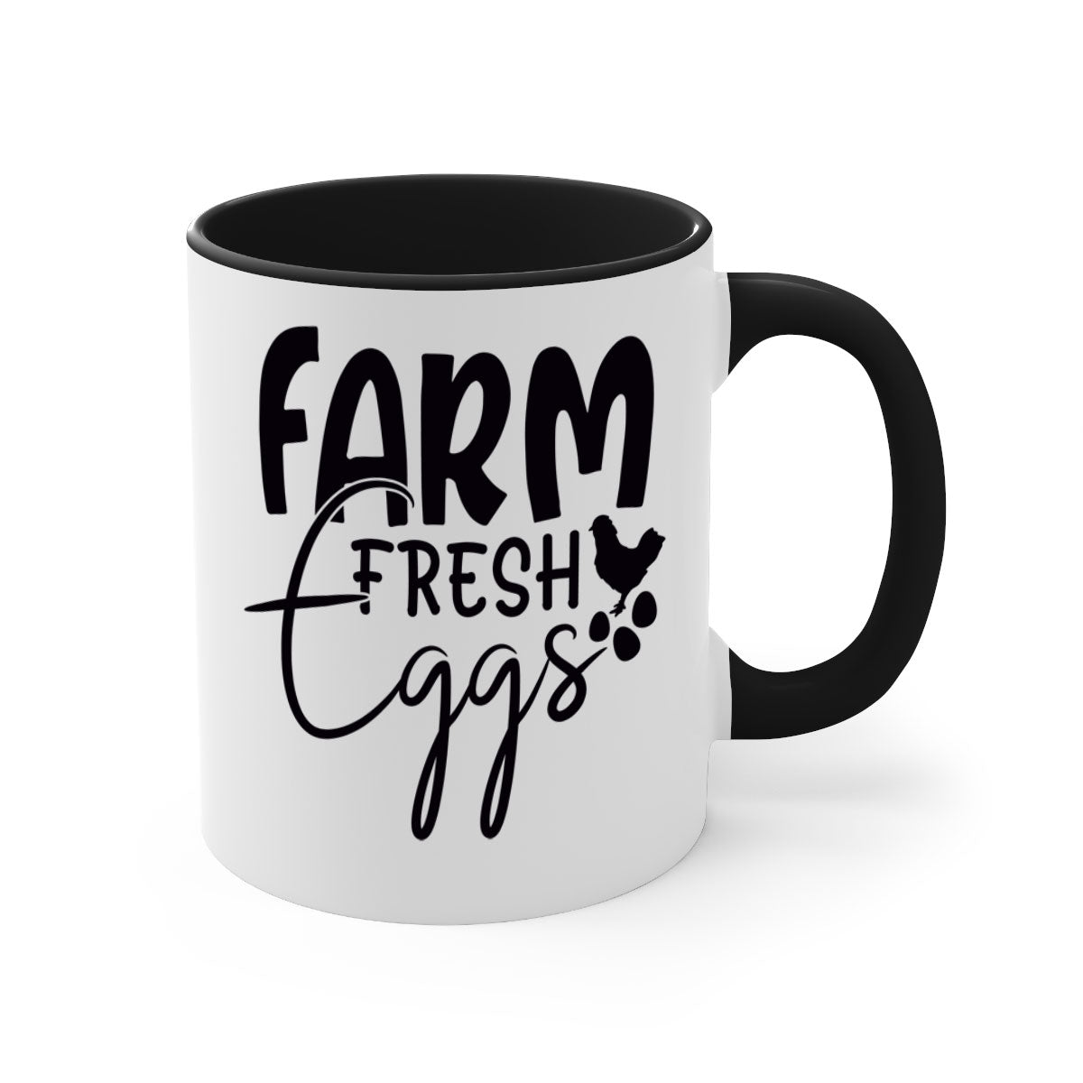 Farm Fresh Eggs 103# Mug with colorful handle and glossy finish, available in multiple sizes.