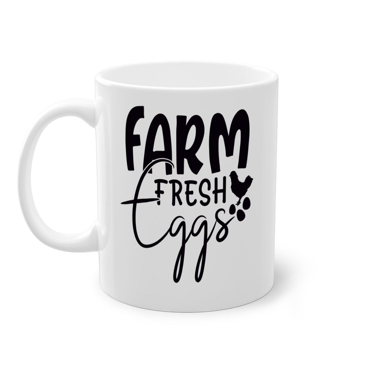 Farm Fresh Eggs 103# Mug with colorful handle and glossy finish, available in multiple sizes.