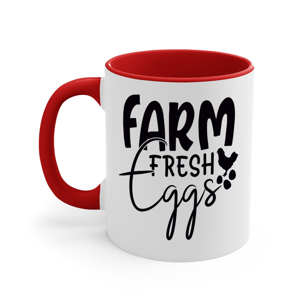 Farm Fresh Eggs 103# Mug with colorful handle and glossy finish, available in multiple sizes.