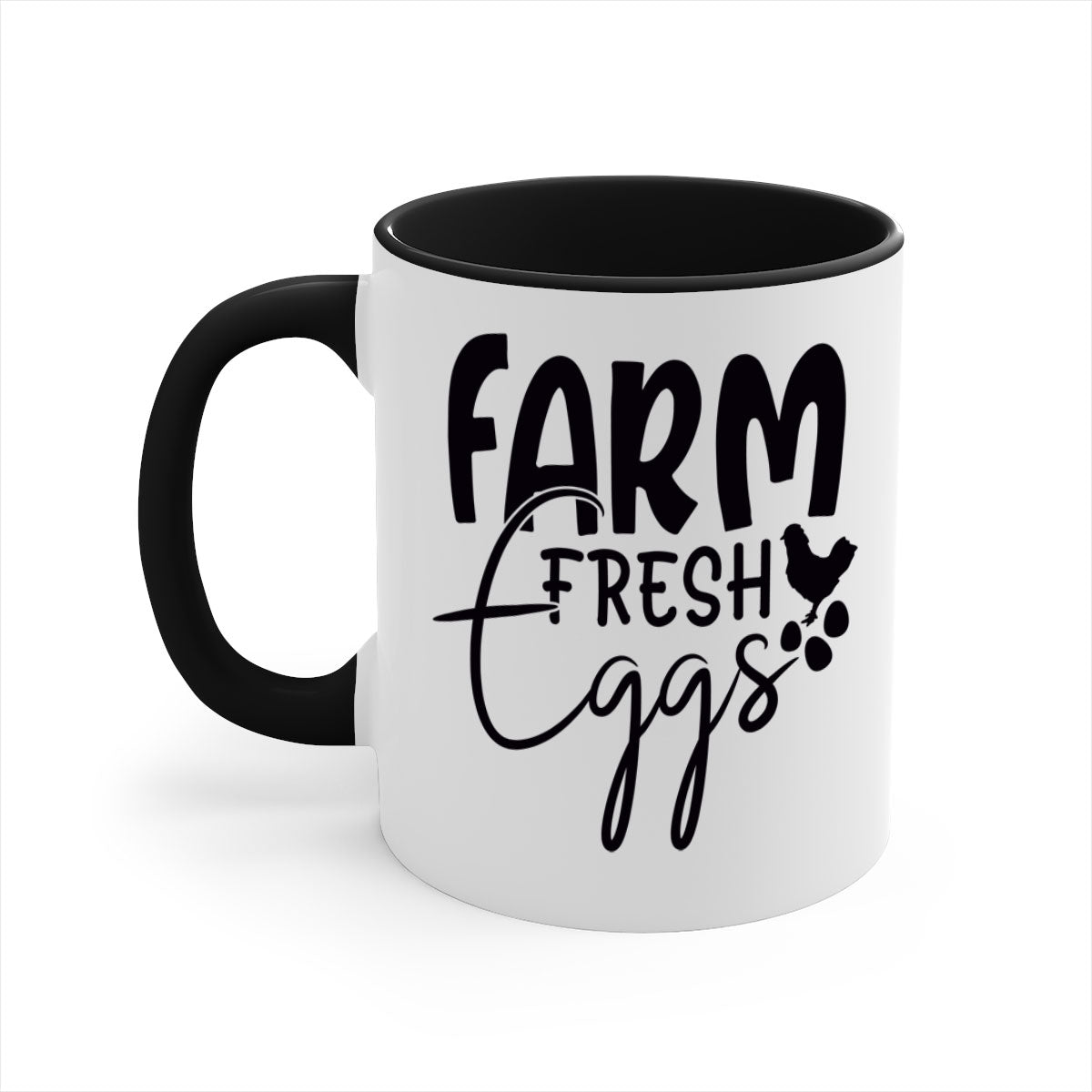 Farm Fresh Eggs 103# Mug with colorful handle and glossy finish, available in multiple sizes.