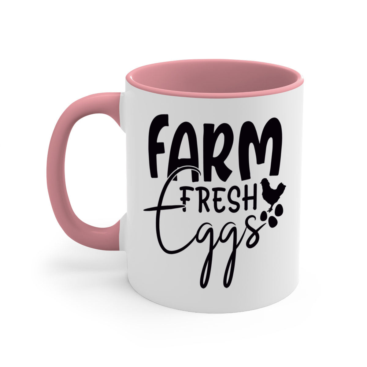 Farm Fresh Eggs 103# Mug with colorful handle and glossy finish, available in multiple sizes.