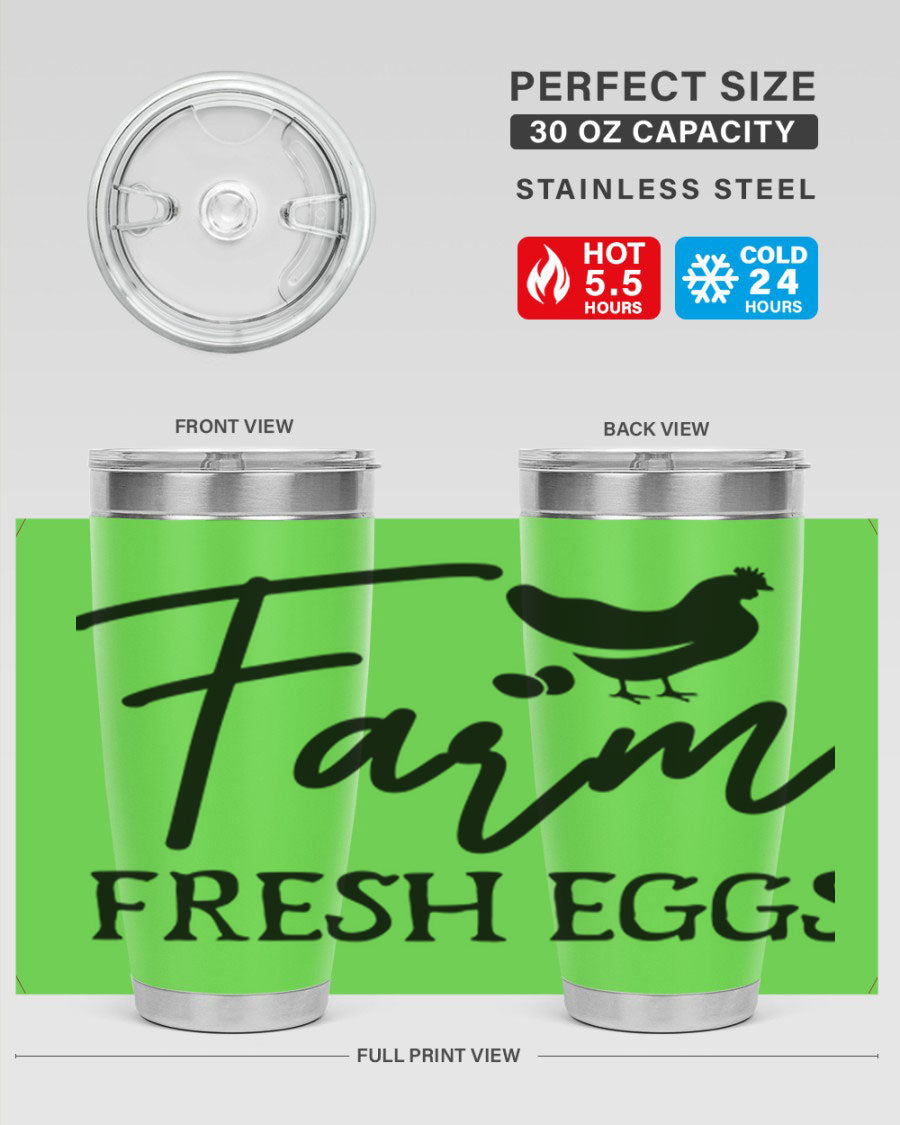 Farm Fresh Eggs Design 104# Tumbler in stainless steel with a vibrant print, perfect for hot and cold beverages.
