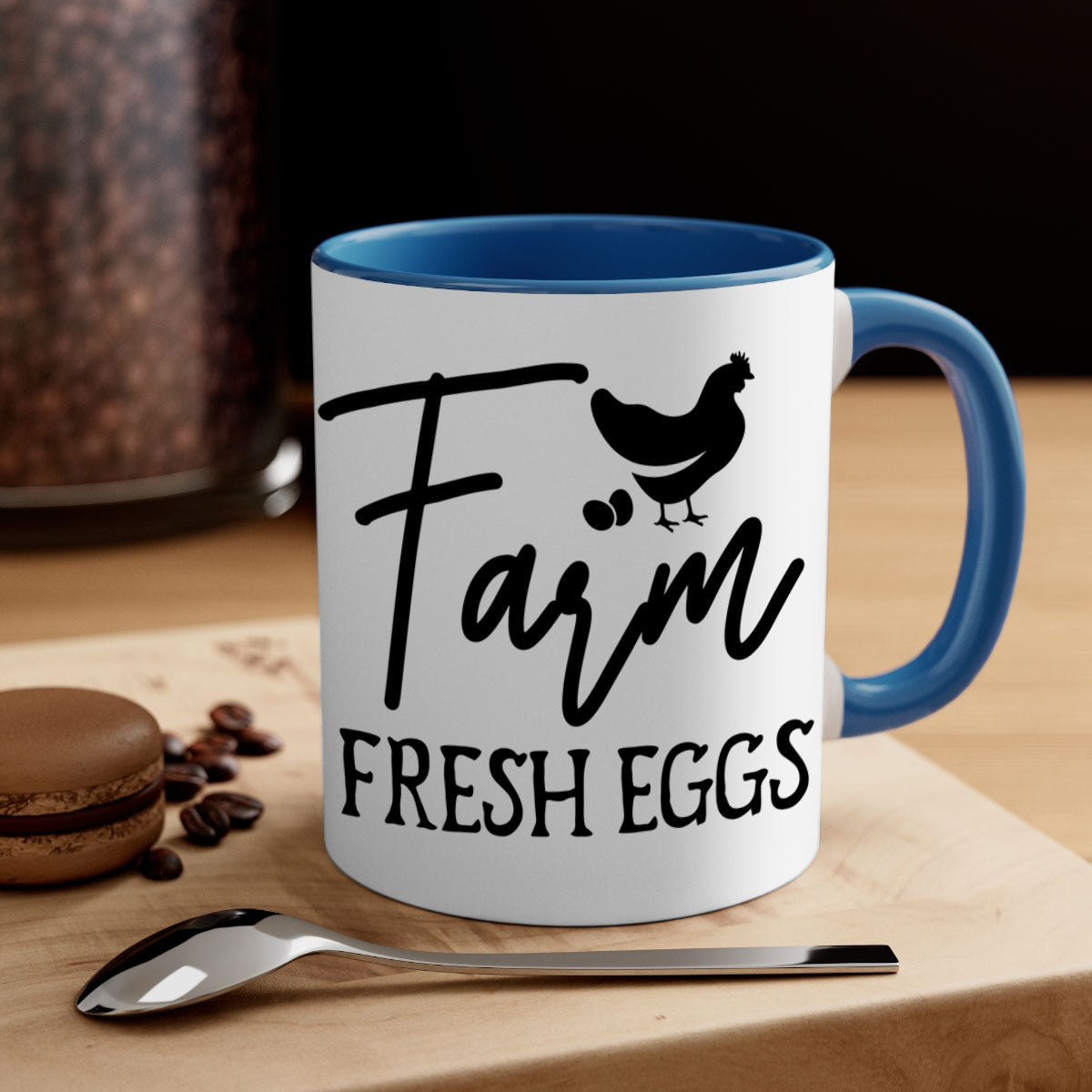 Farm fresh eggs design 104# kitchen mug with a glossy finish and colorful handle, perfect for coffee or tea.