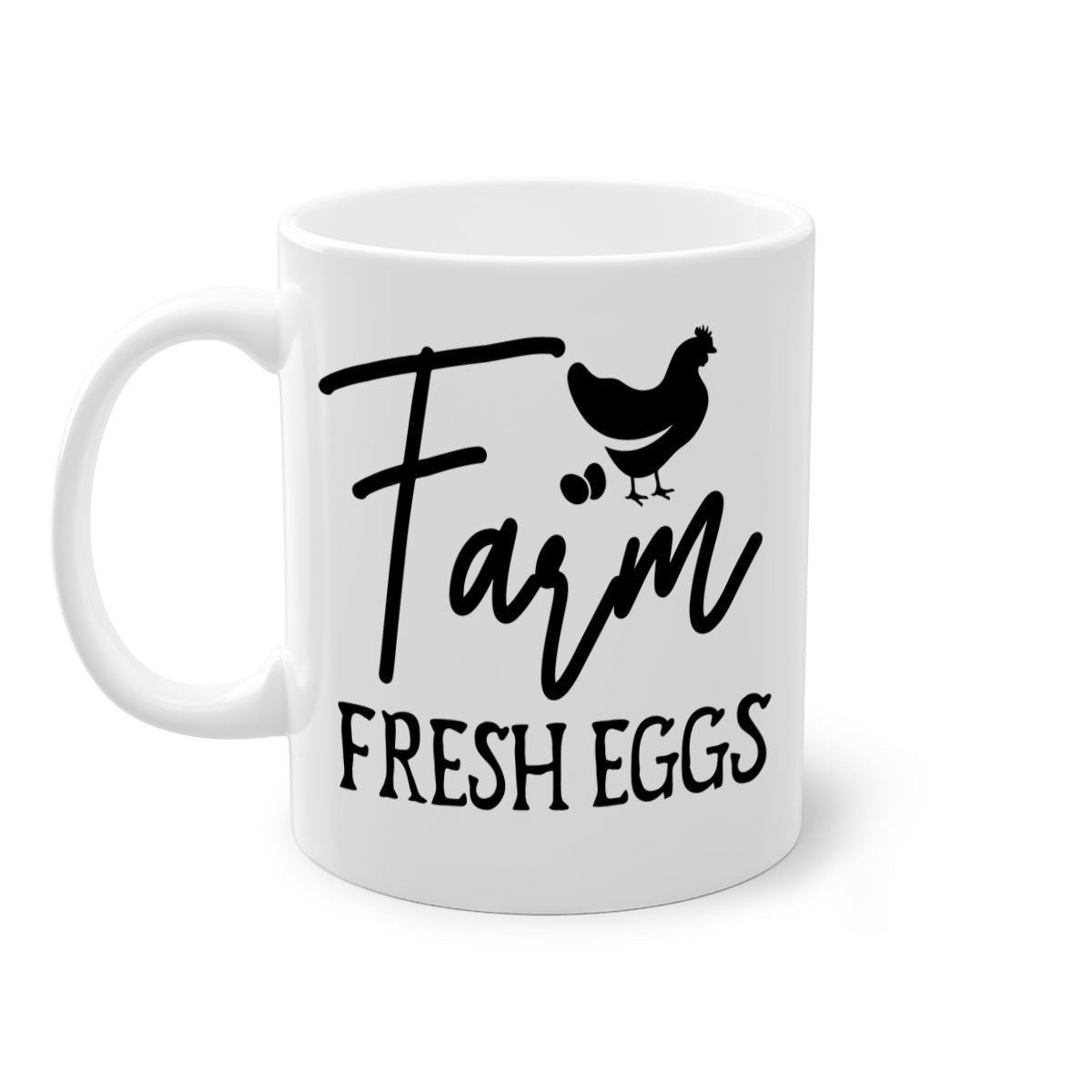 Farm fresh eggs design 104# kitchen mug with a glossy finish and colorful handle, perfect for coffee or tea.