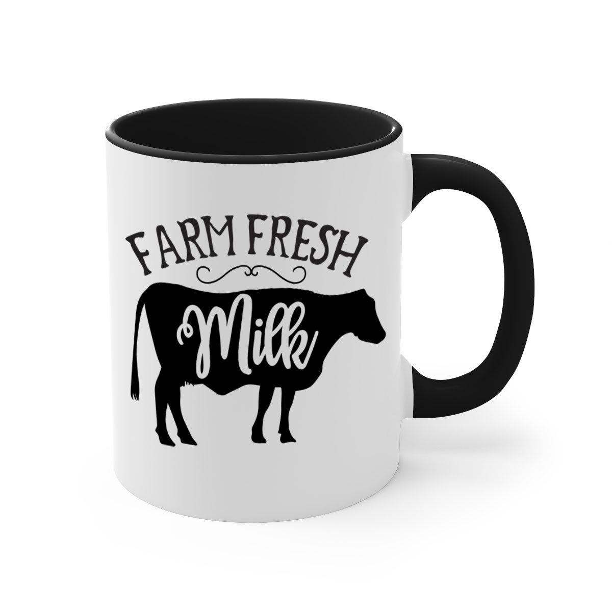 Farm Fresh Milk 101# Mug with two-tone design, available in multiple colors and sizes, featuring a glossy finish and easy-grip handle.