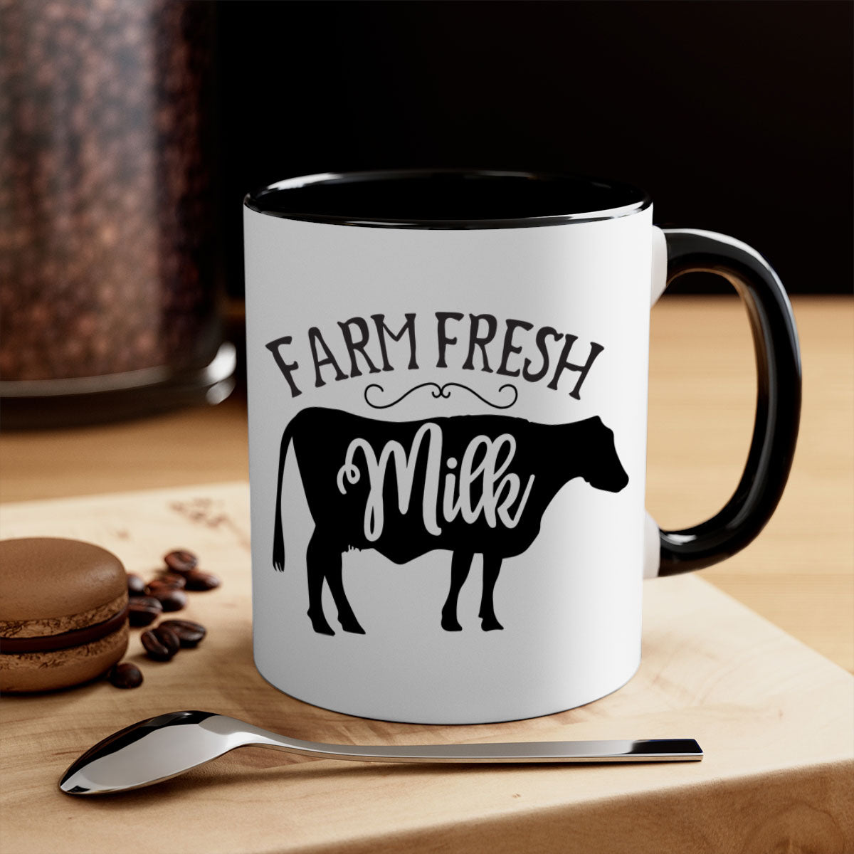 Farm Fresh Milk 101# Mug with two-tone design, available in multiple colors and sizes, featuring a glossy finish and easy-grip handle.