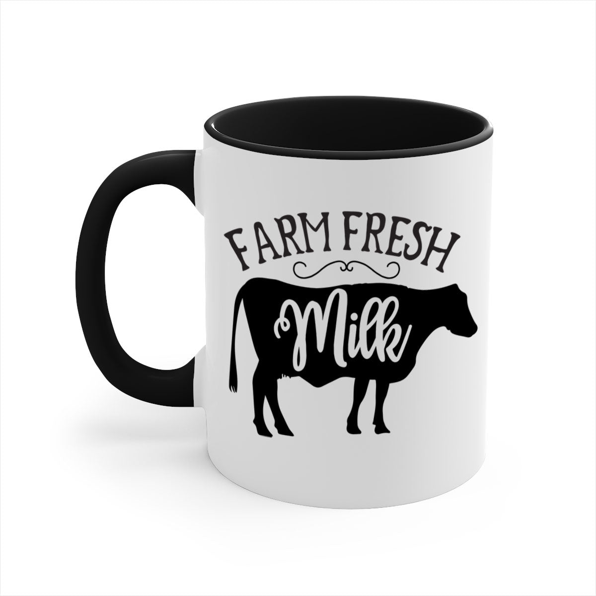 Farm Fresh Milk 101# Mug with two-tone design, available in multiple colors and sizes, featuring a glossy finish and easy-grip handle.