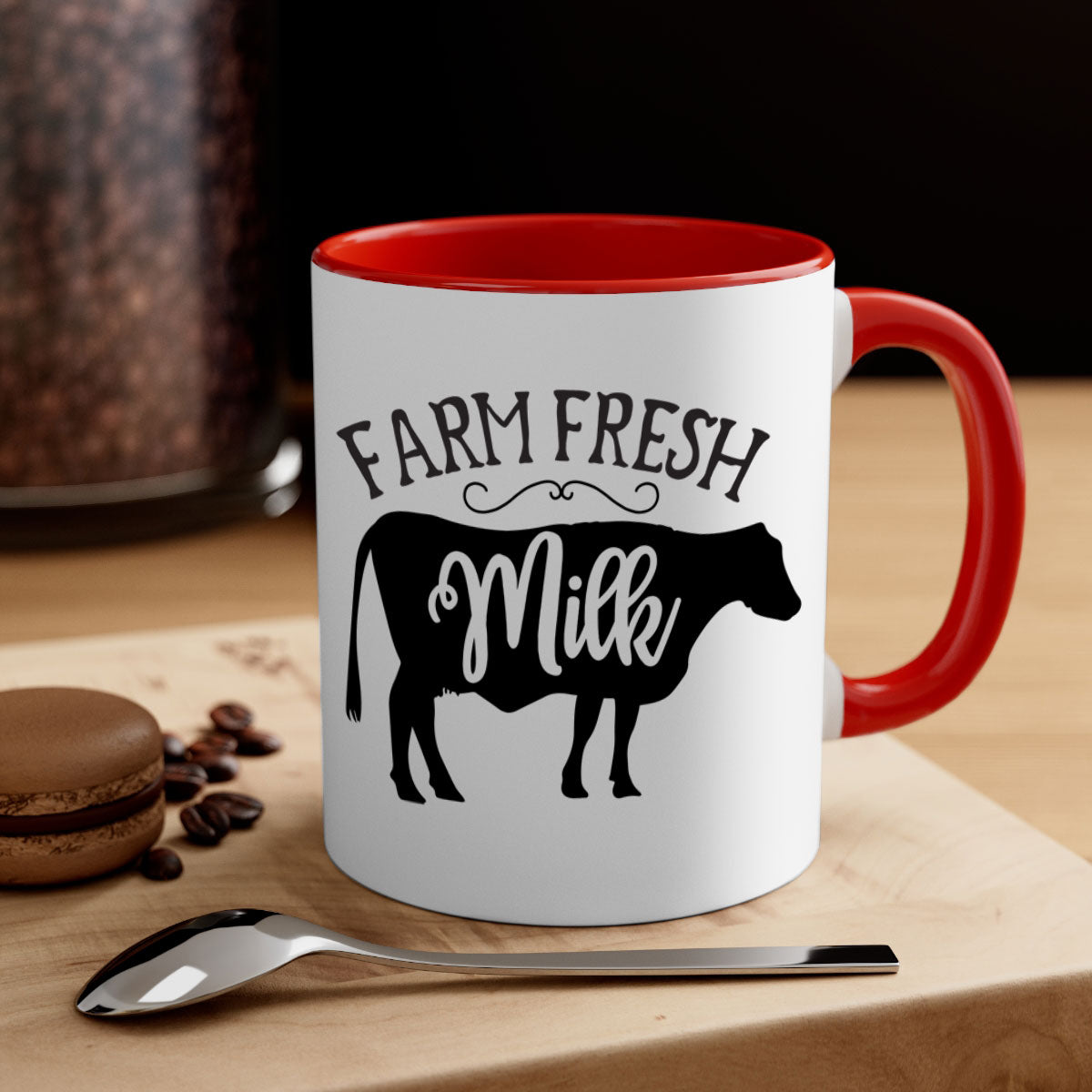 Farm Fresh Milk 101# Mug with two-tone design, available in multiple colors and sizes, featuring a glossy finish and easy-grip handle.
