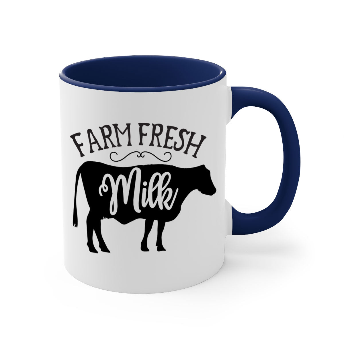 Farm Fresh Milk 101# Mug with two-tone design, available in multiple colors and sizes, featuring a glossy finish and easy-grip handle.