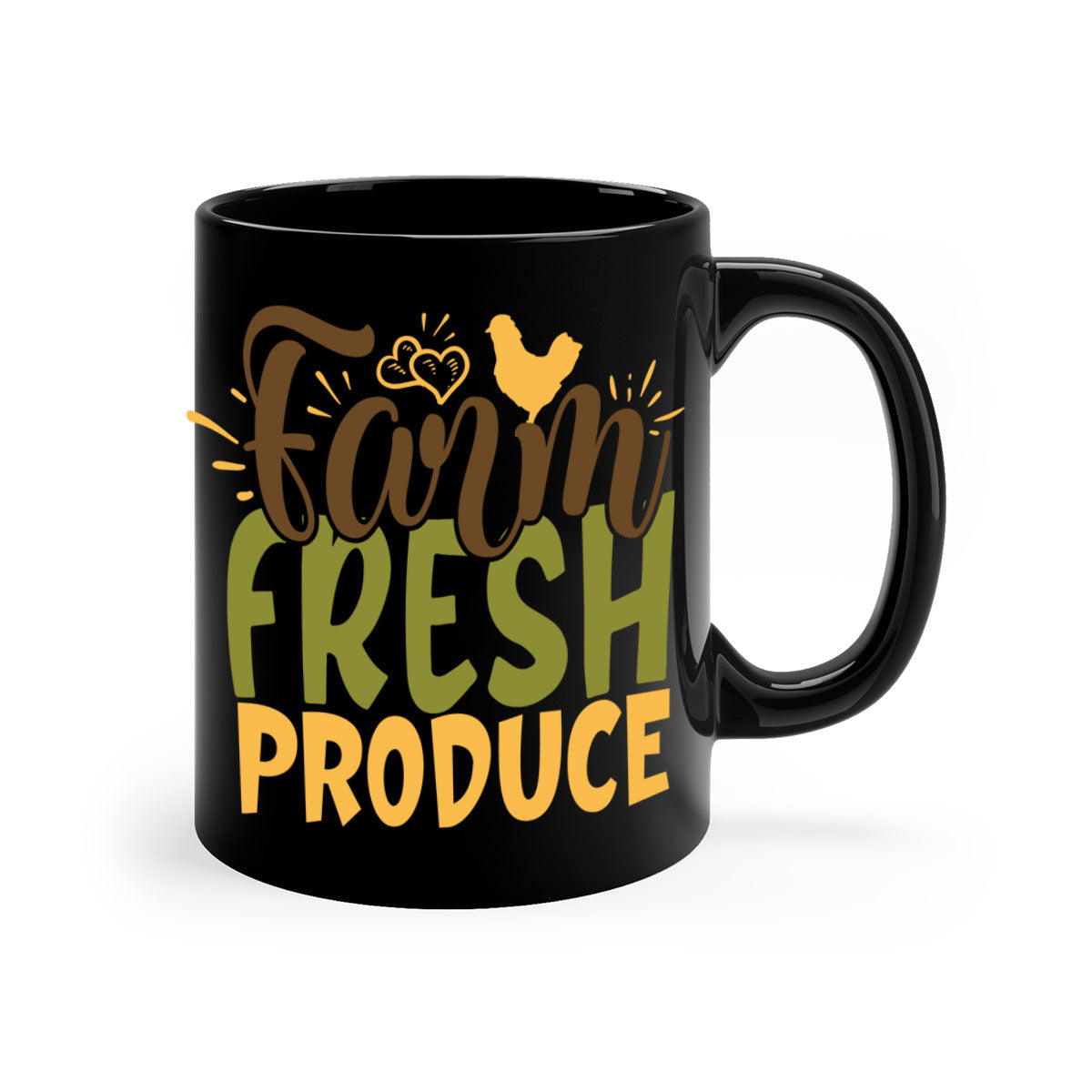 Farm Fresh Produce Mug with glossy finish and colorful handle, available in multiple sizes.