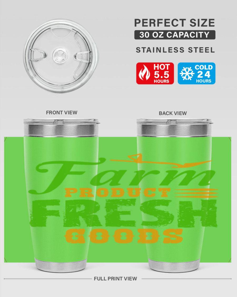 Farm Product fresh goods 68# Tumbler in stainless steel with a drink-thru lid, showcasing its sleek design and double wall insulation.