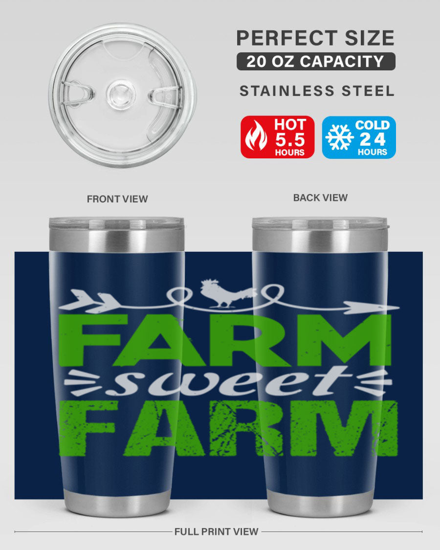Farm Sweet Farm 67# Tumbler, a 20oz double wall vacuum stainless steel tumbler with a vibrant print, designed for hot and cold beverages.