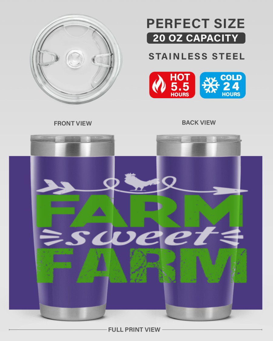 Farm Sweet Farm 67# Tumbler, a 20oz double wall vacuum stainless steel tumbler with a vibrant print, designed for hot and cold beverages.