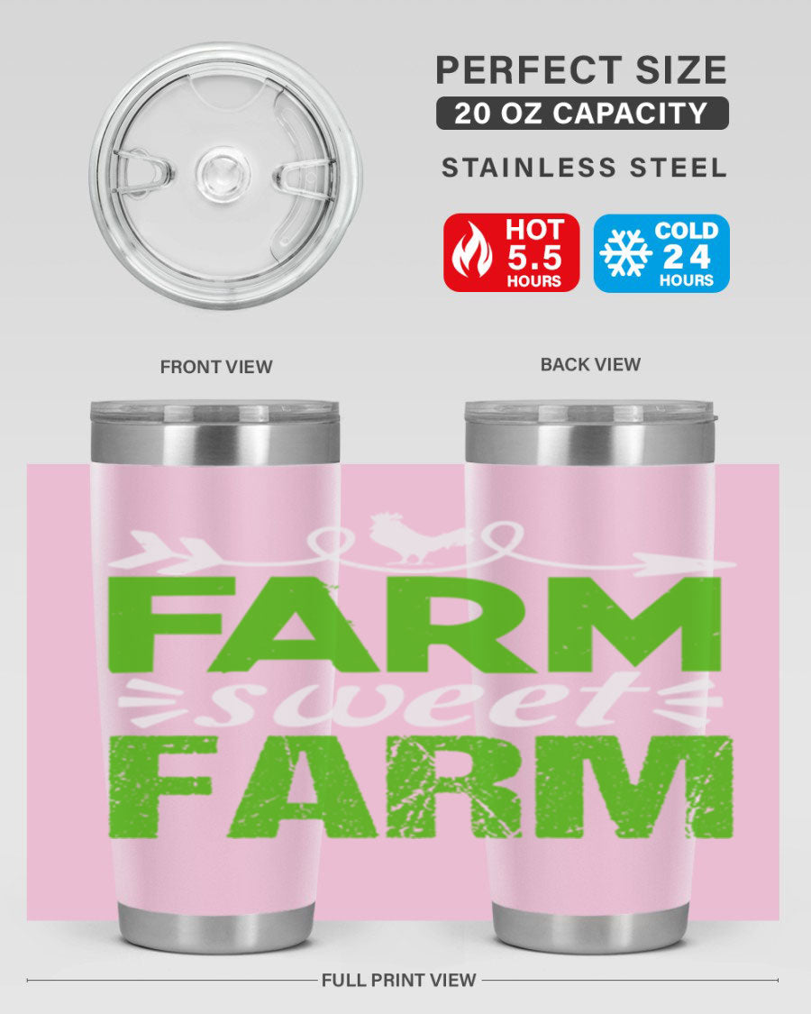 Farm Sweet Farm 67# Tumbler, a 20oz double wall vacuum stainless steel tumbler with a vibrant print, designed for hot and cold beverages.